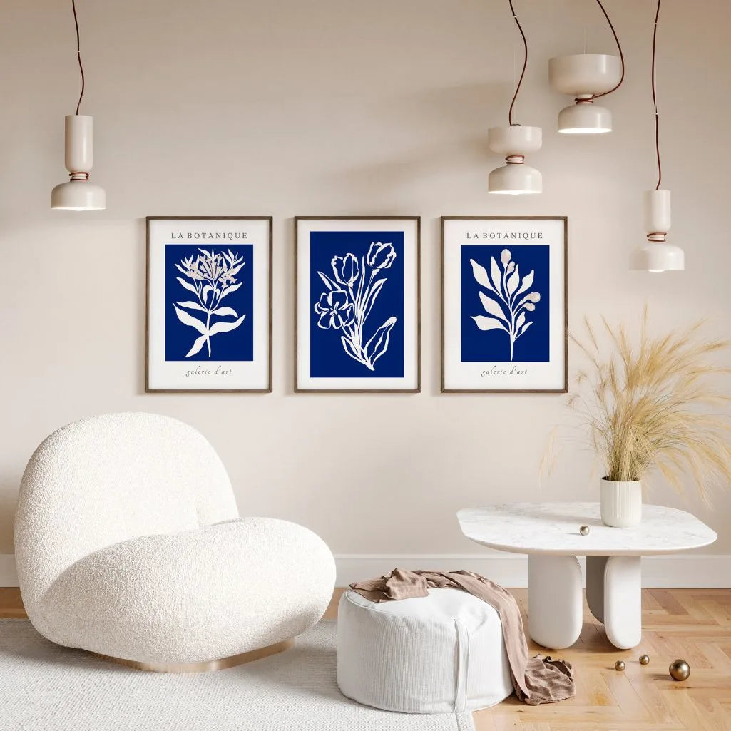 white botanical silhouette poster set navy wall art for interior design