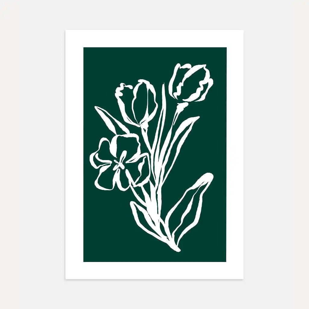 emerald line florals poster green minimalist botanical wall art