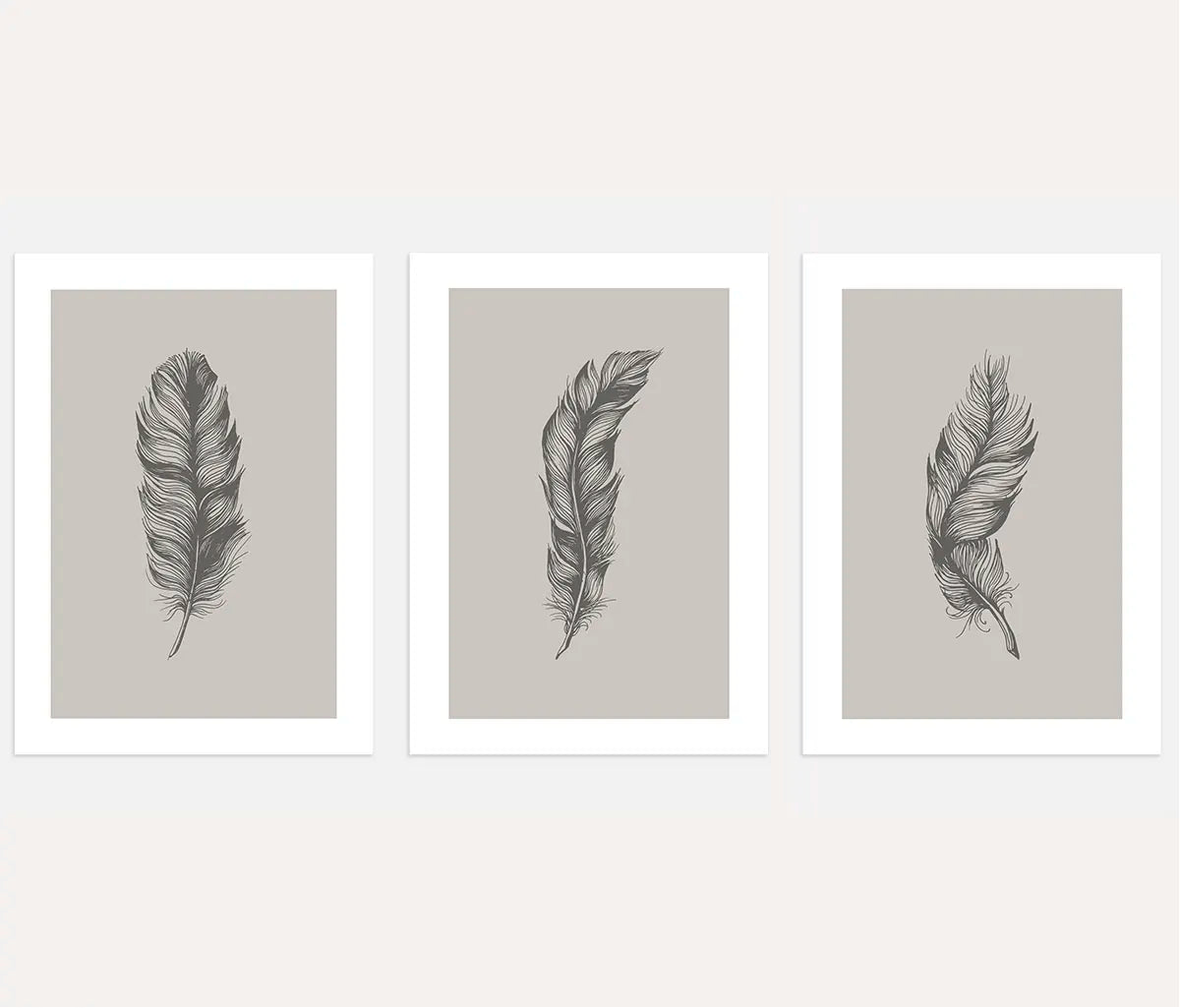 minimal feather line art poster set of 3 black beige wall art for bedroom decor