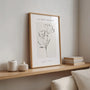 Floral line art poster displayed in gallery wall with minimalist decor