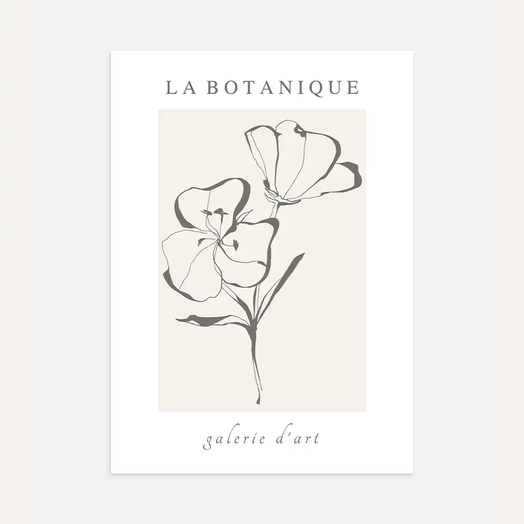 Floral line art poster with elegant minimalist botanical drawing in neutral tones