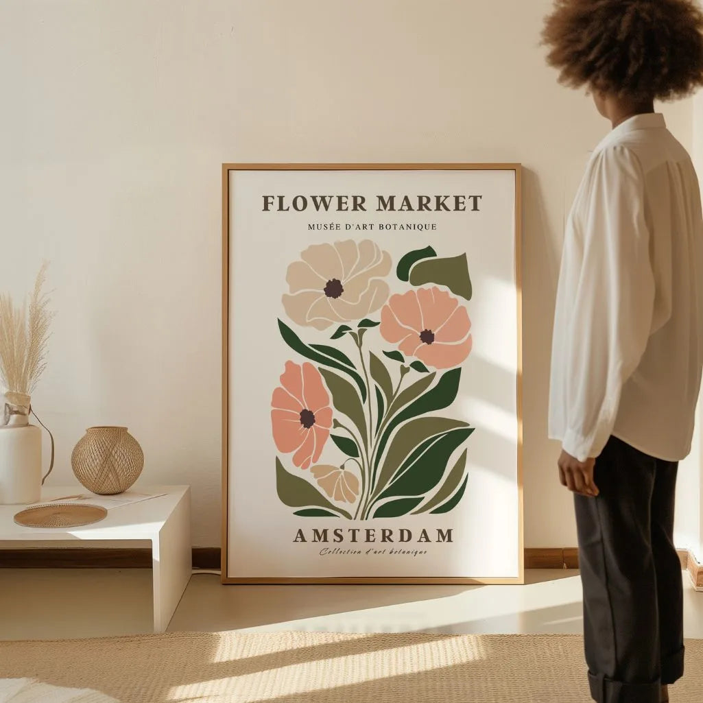 flower market amsterdam poster living room botanical decor