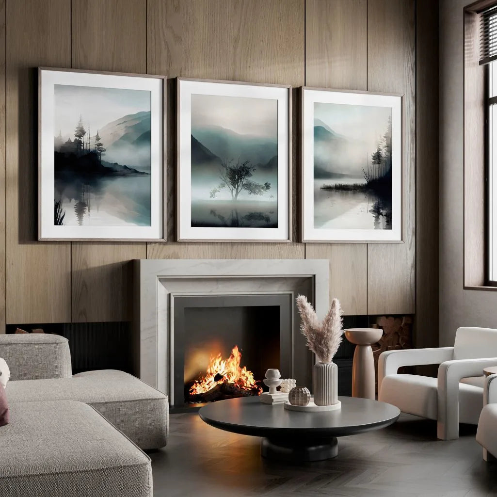 foggy lake poster set wall art for bedroom decor