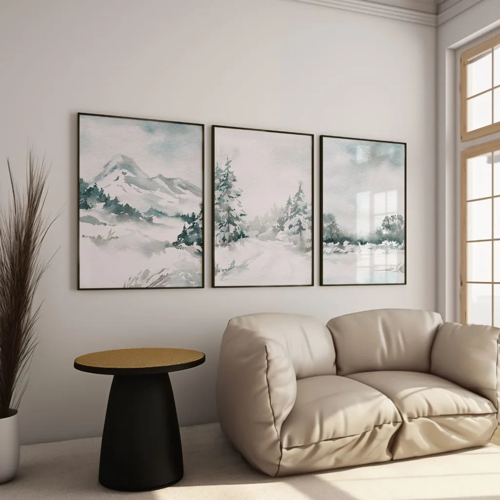foggy mountain landscape poster set calm living room wall decor