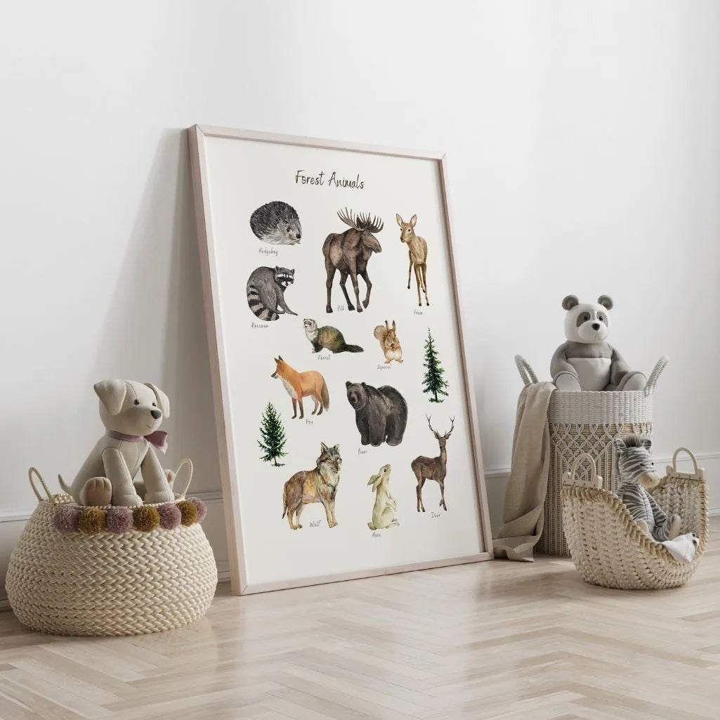 forest animals educational poster kids learning wall art
