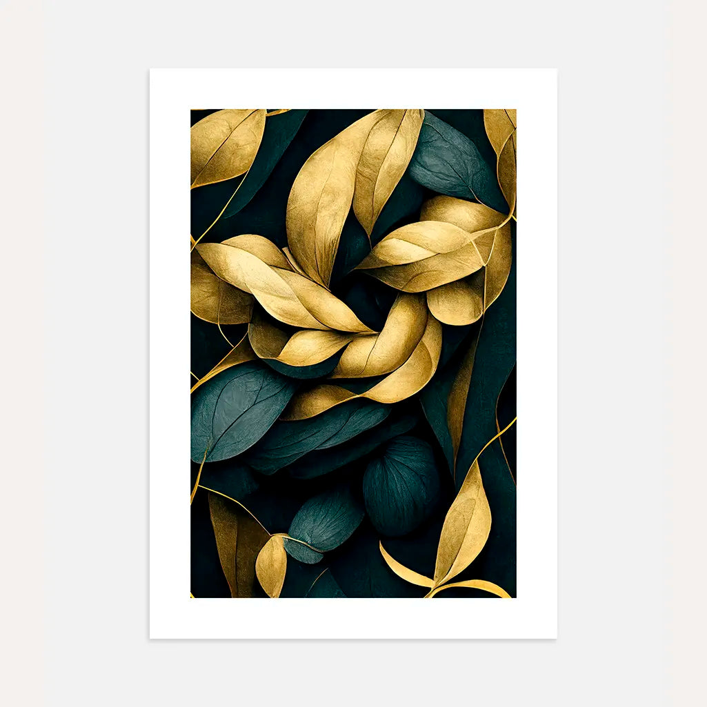 golden leaf wreath poster dark green botanical wall art