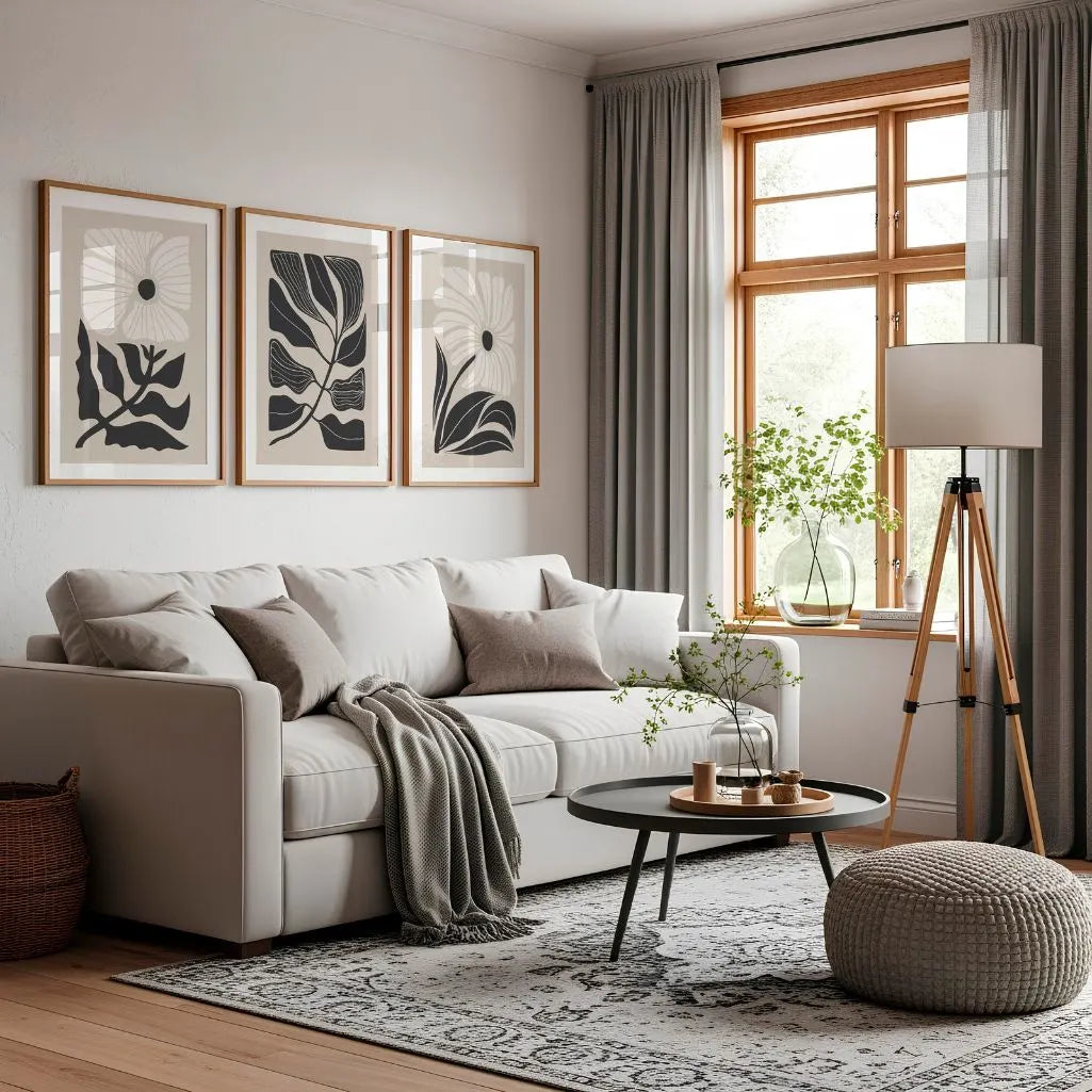 black graphic flower poster set modern living room wall decor