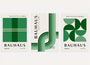 bauhaus poster set of 3 with olive green and forest green geometric semicircles and lines