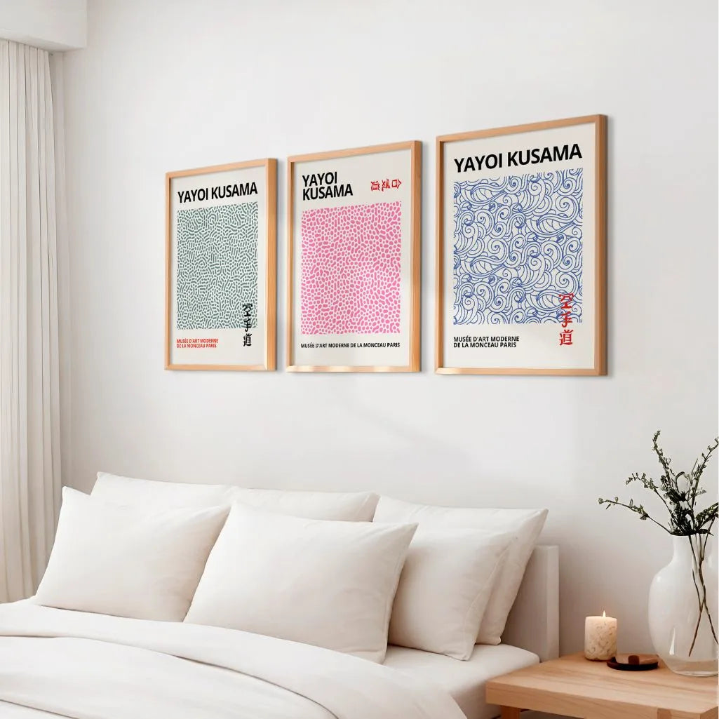Soft abstract pattern mix poster set for bedroom, calming colorful wall art