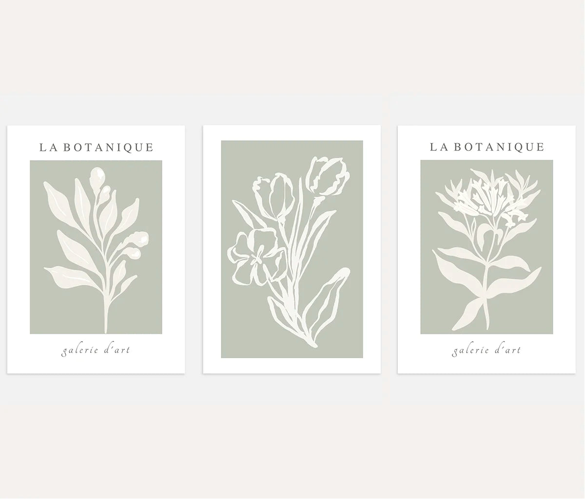 white sage green botanical poster set wall art for bedroom decor