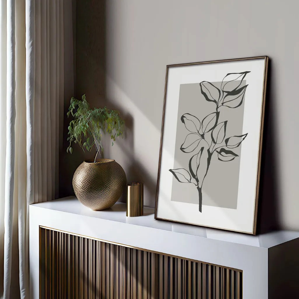 line art branch poster living room neutral decor