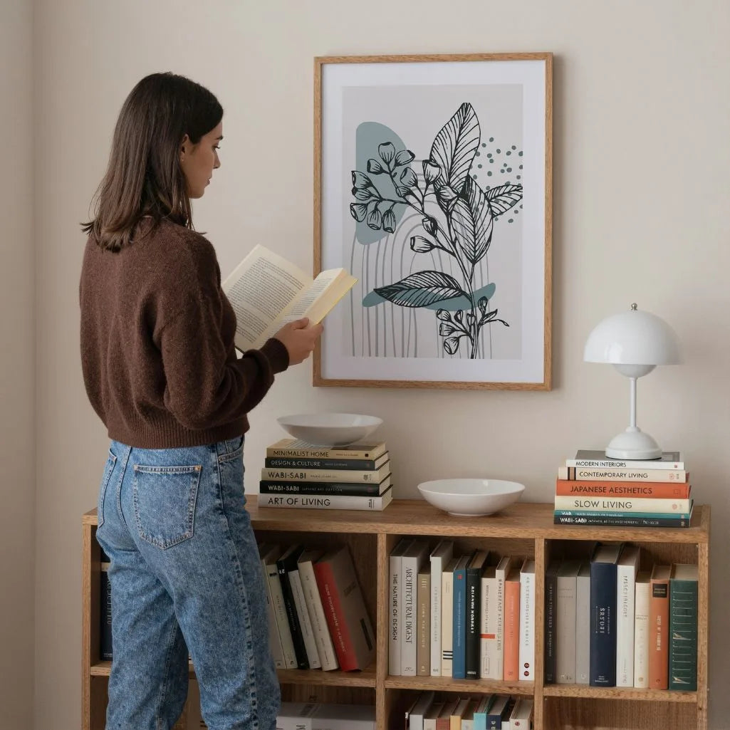 line art flowers poster living room modern decor