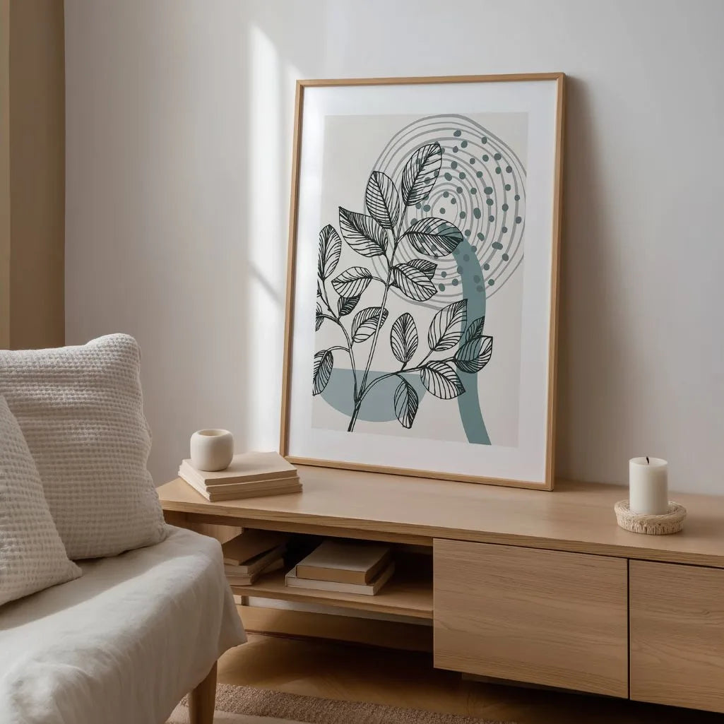 line art leaves poster living room modern decor