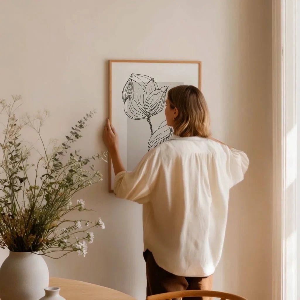 magnolia line drawing poster living room modern minimalist decor