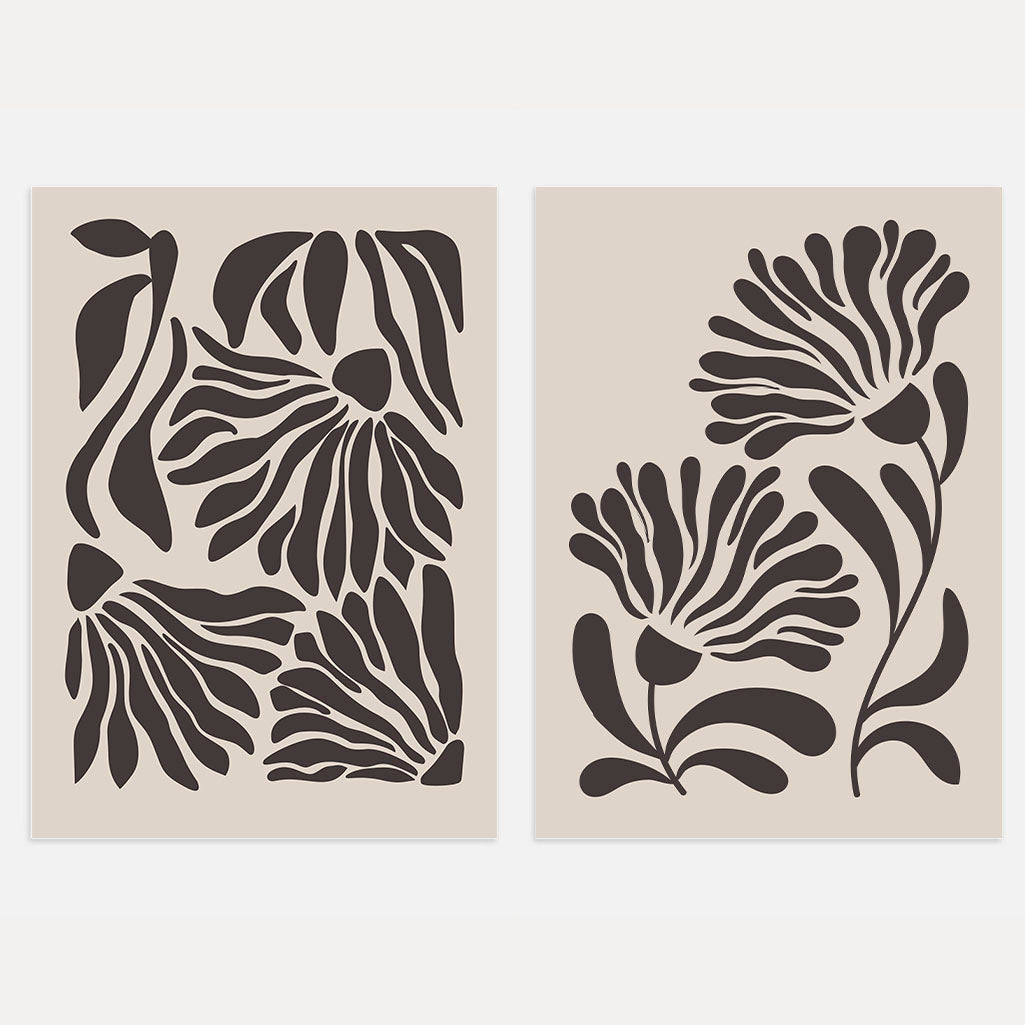 matisse floral silhouettes beige brown poster set of 2 wall art