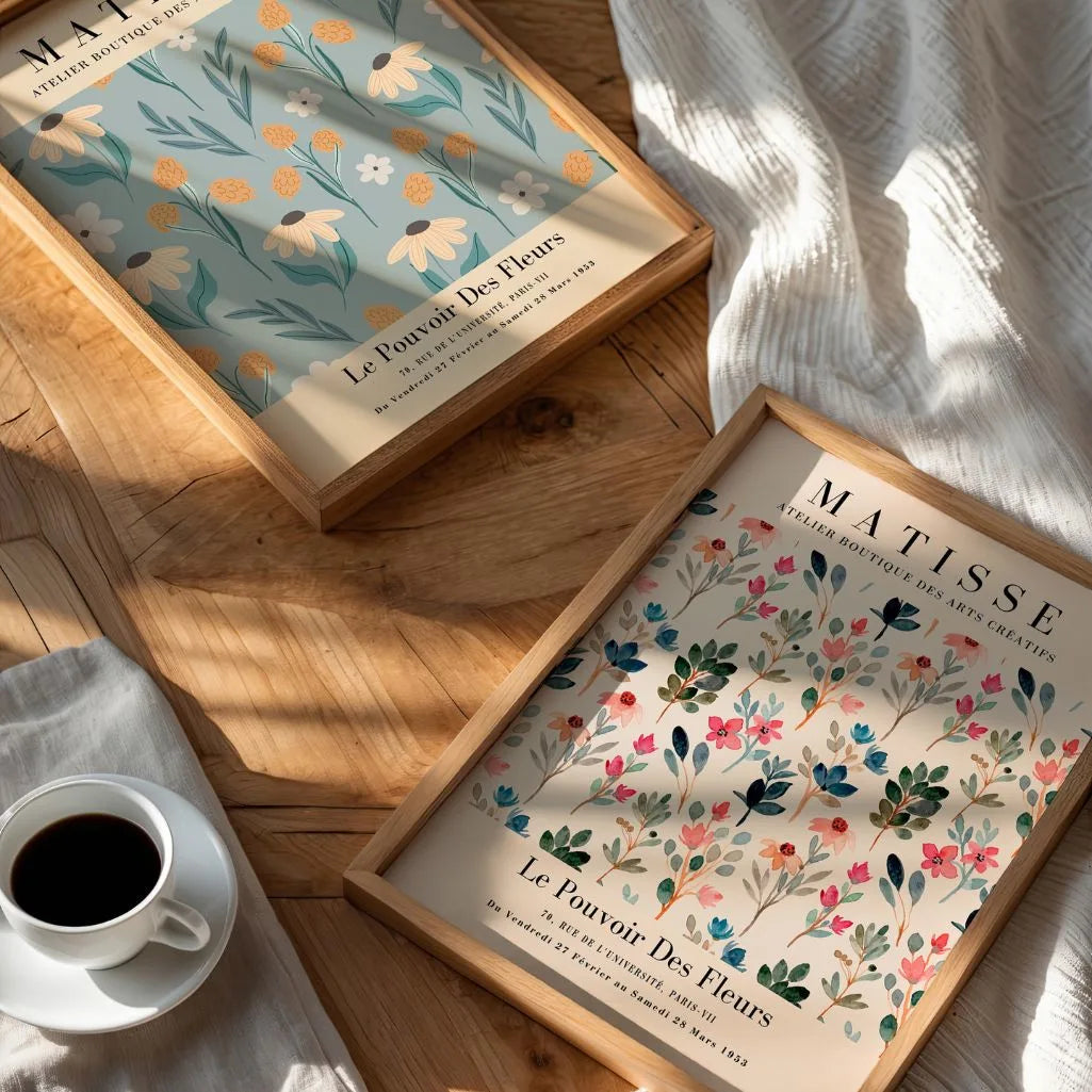 Close up of pastel watercolour garden poster showing soft brushwork and plant details