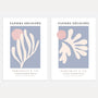 Matisse pastel botanical abstracts set of 2 posters with beige pink and blue organic shapes