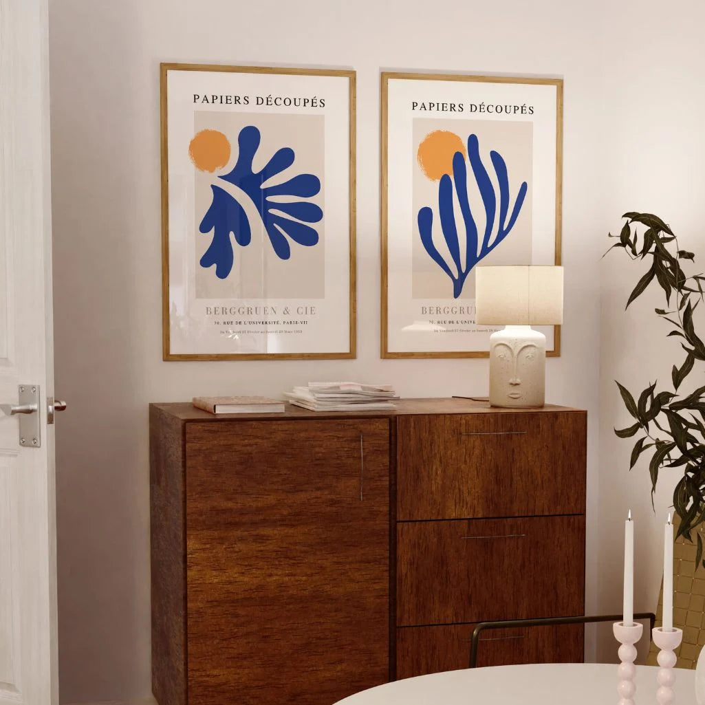 Matisse posters set of 2 displayed as modern wall art for elegant living room decor