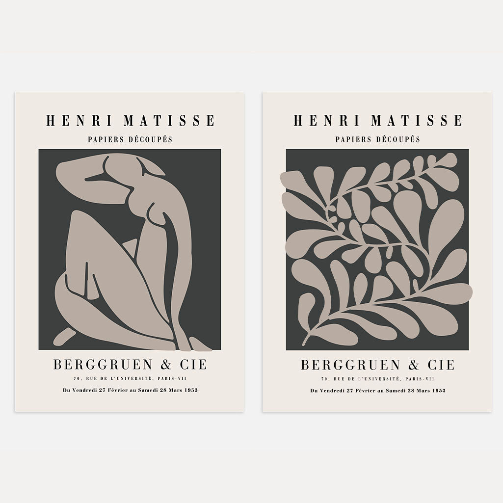 matisse taupe botanical forms poster set of 2 wall art