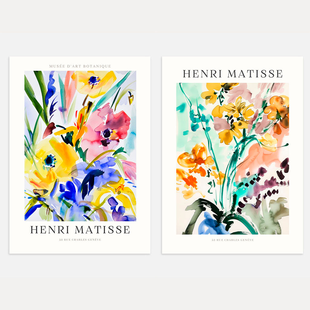 matisse watercolour flowers poster set 2 wall art