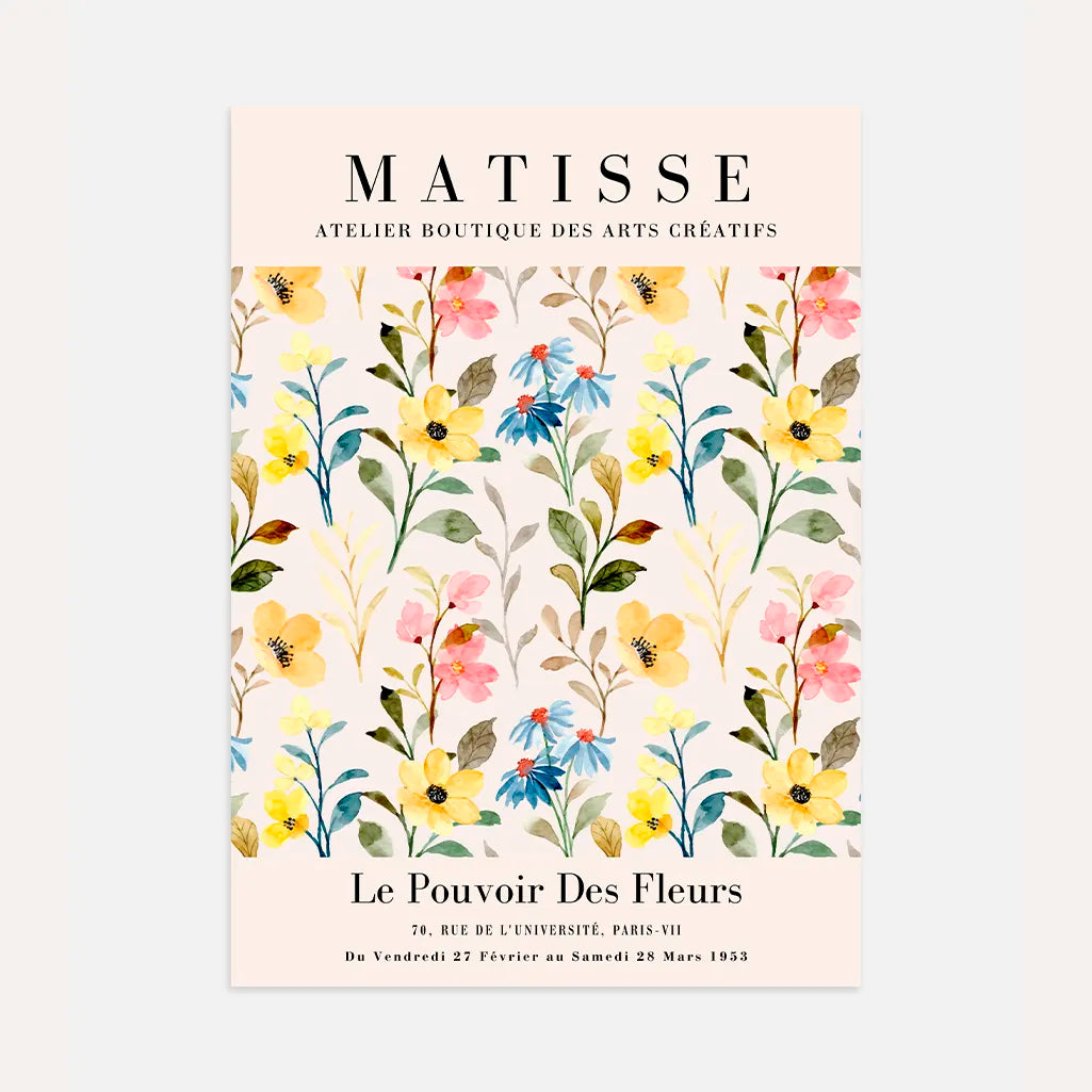Matisse watercolour meadow poster with colorful floral pattern in pastel tones