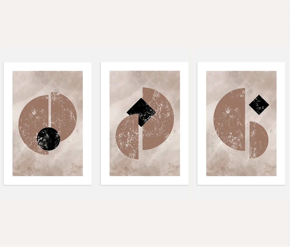 mid century abstract poster set of 3 beige terracotta black wall art