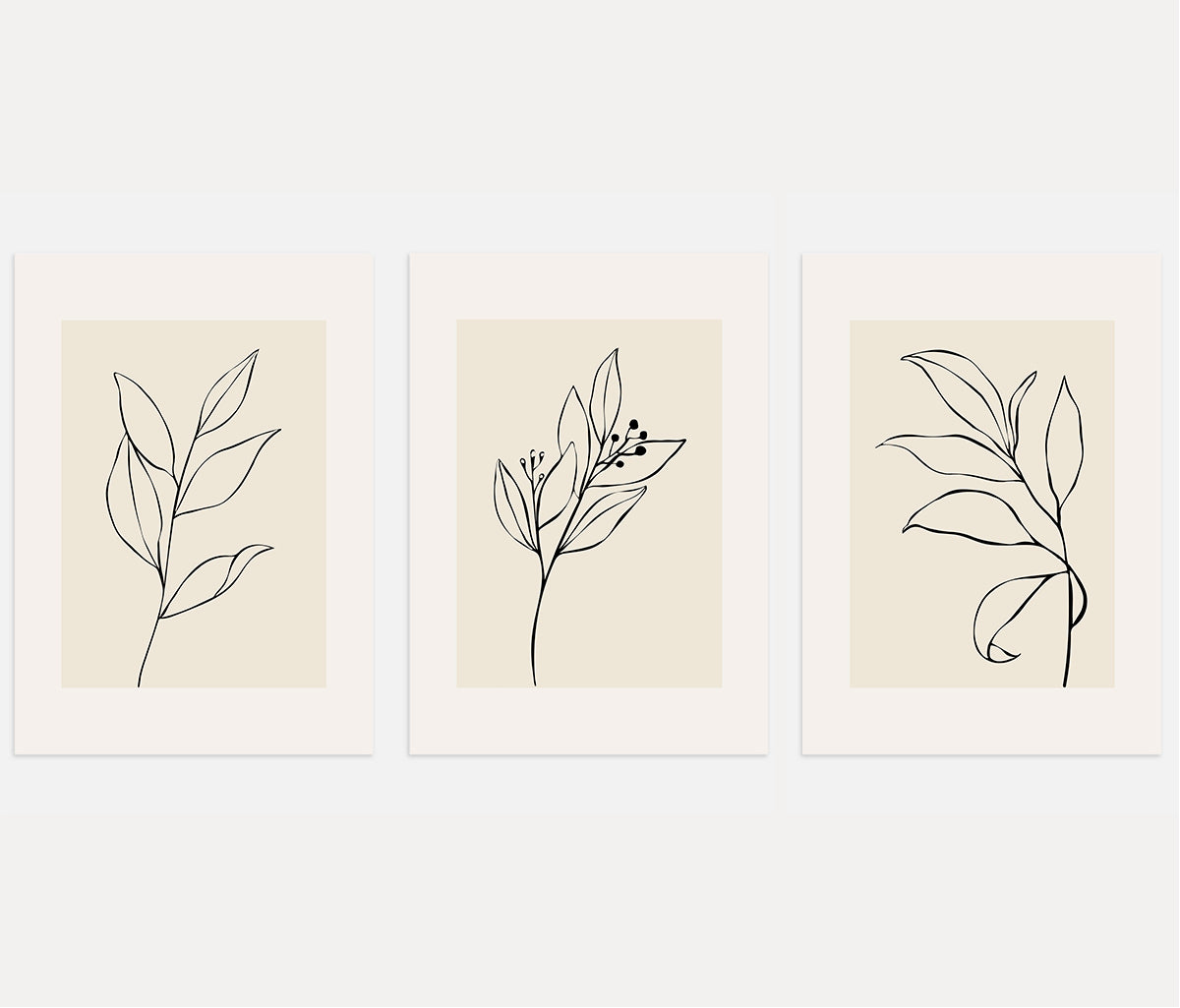 beige minimal leaf poster set wall art for living room decor