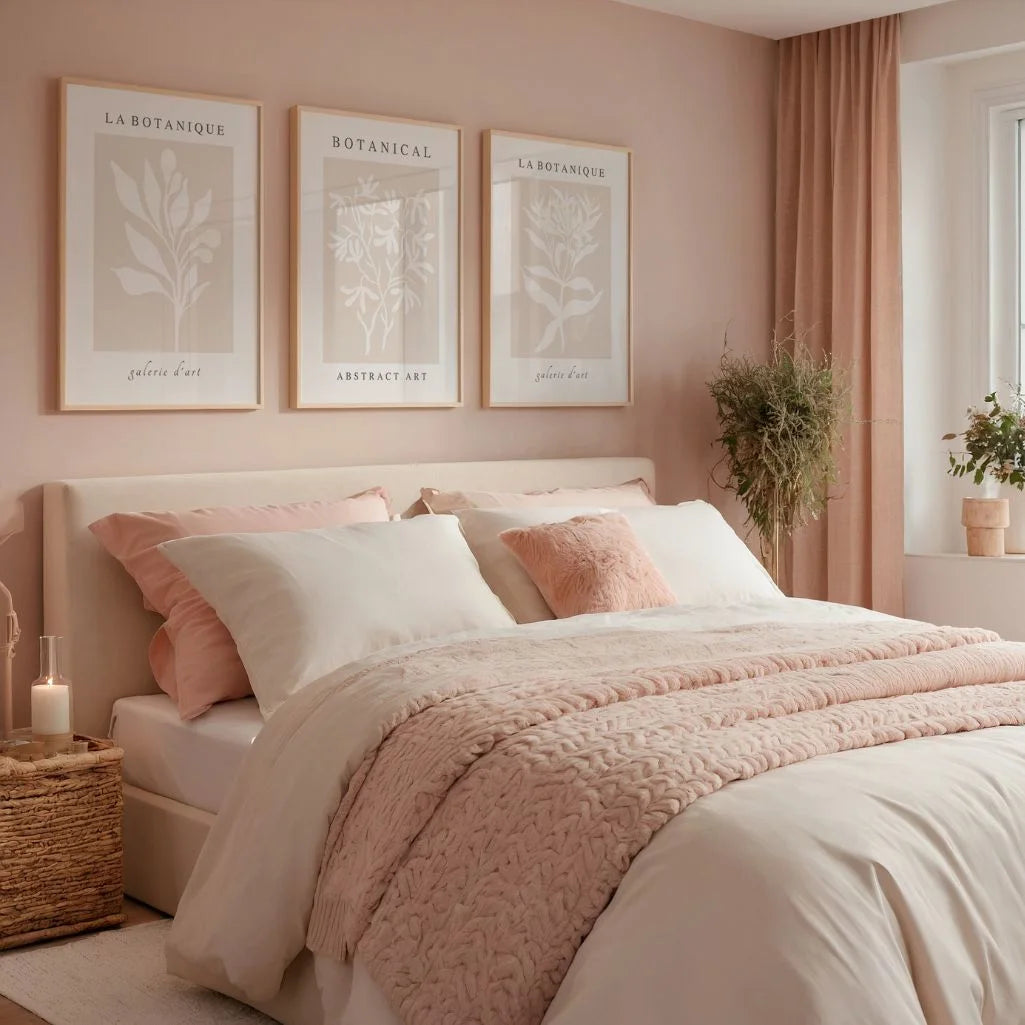 beige leaf poster set wall art for bedroom
