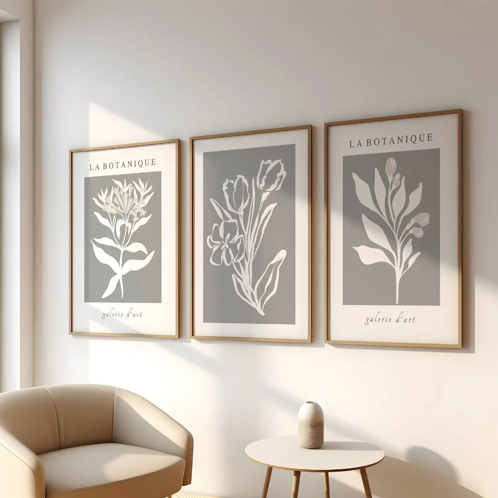 white plant poster set grey background minimalist wall art for bedroom decor