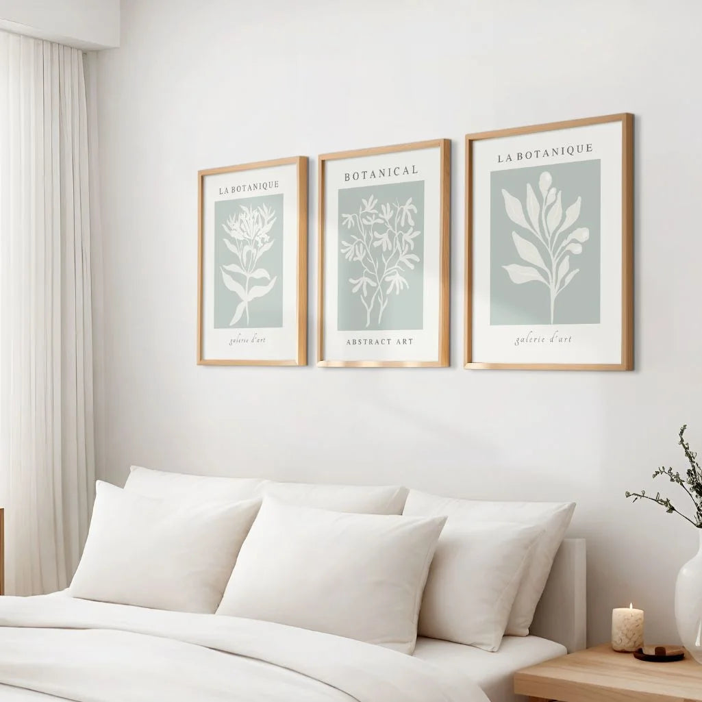 sage green minimalist plant poster set wall art for bedroom decor