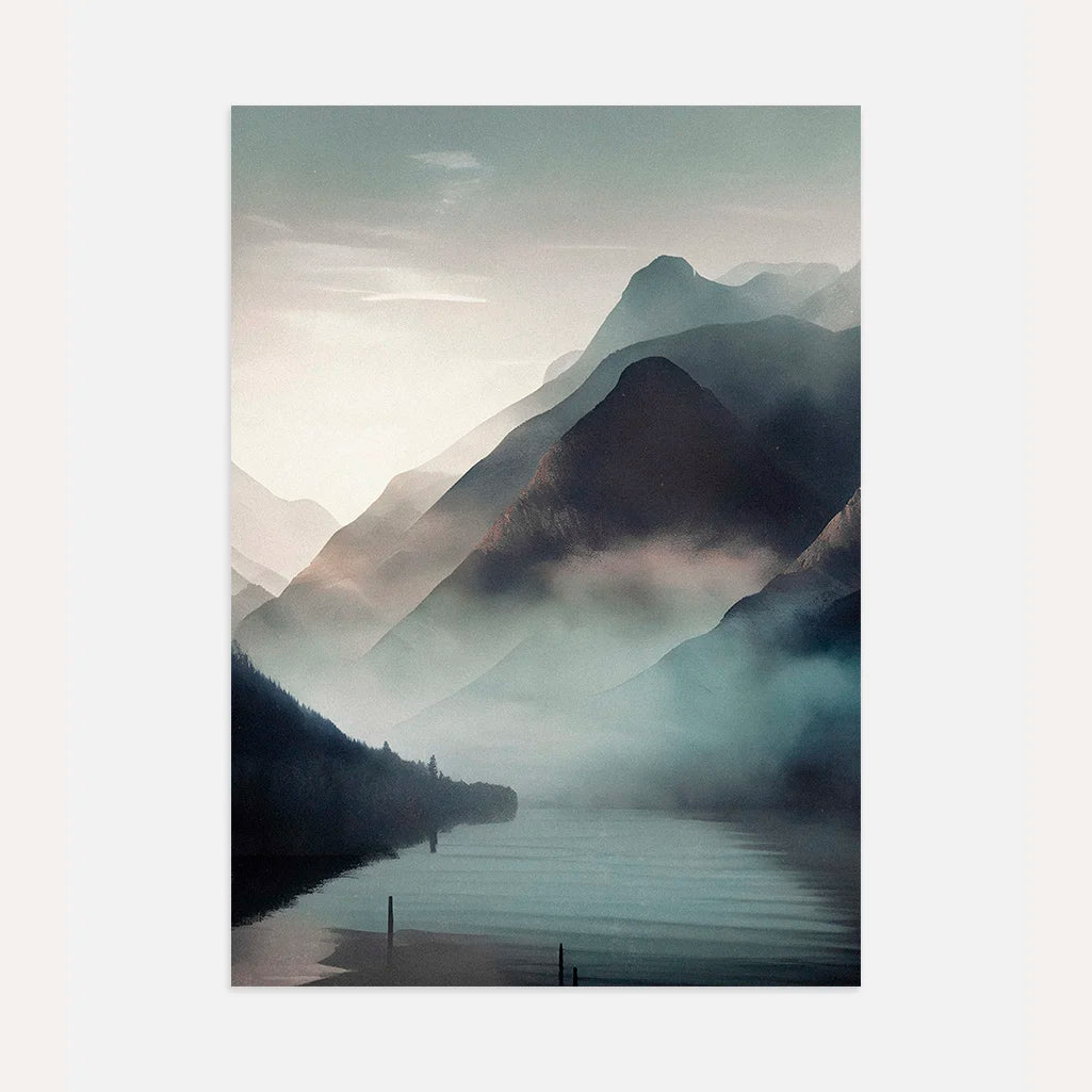 misty forest mountain poster calm landscape wall art