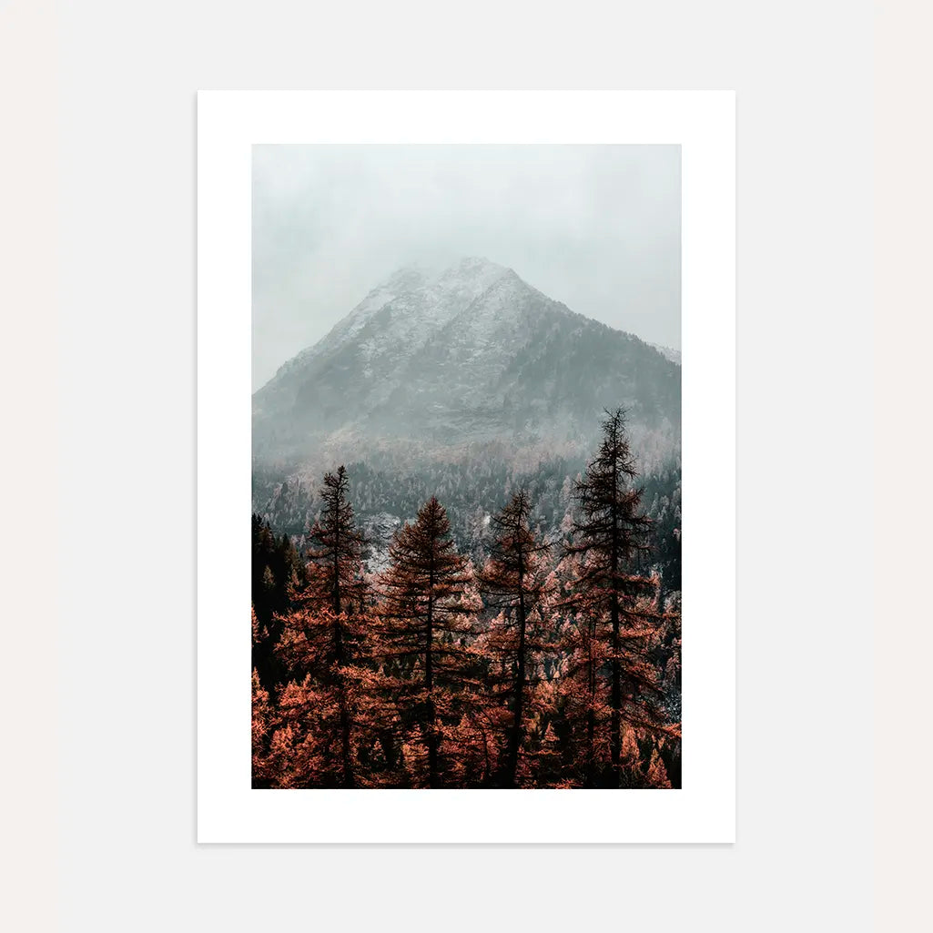 misty mountain landscape poster snow peak wall art