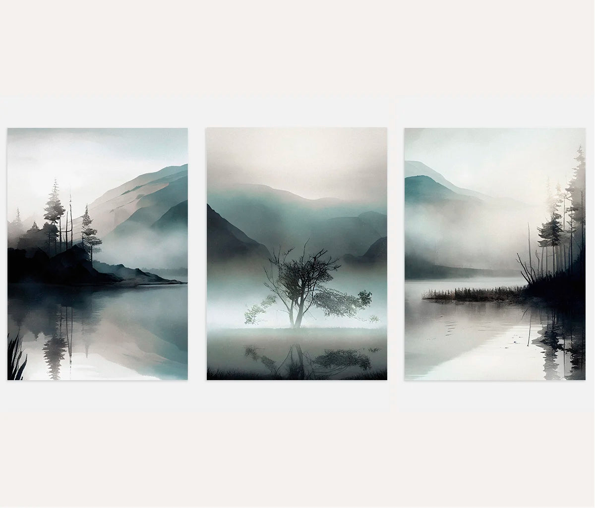 misty mountain landscape poster set wall art for living room decor