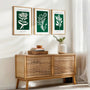 white botanical poster set dark green gallery wall art decor