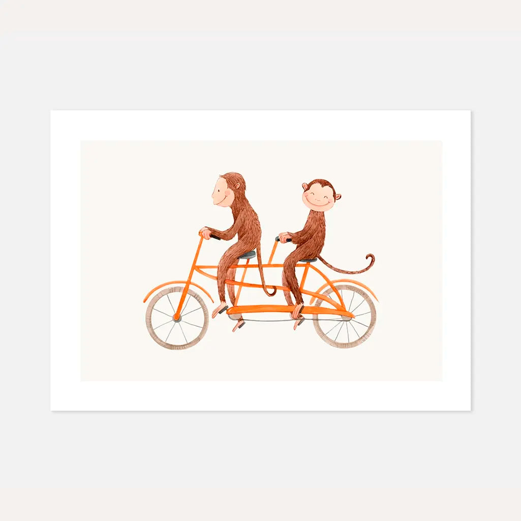 monkeys tandem bike poster kids wall art