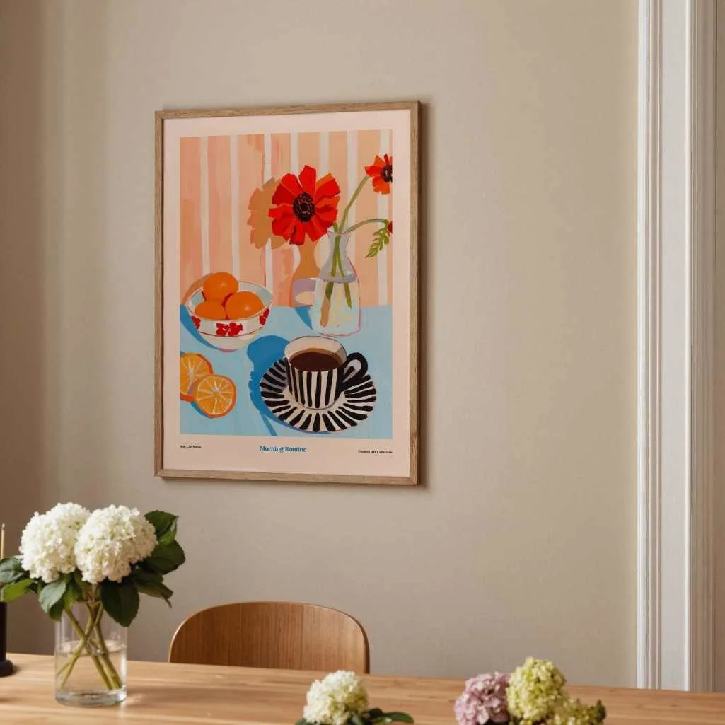 still life poster in soft modern gallery wall arrangement
