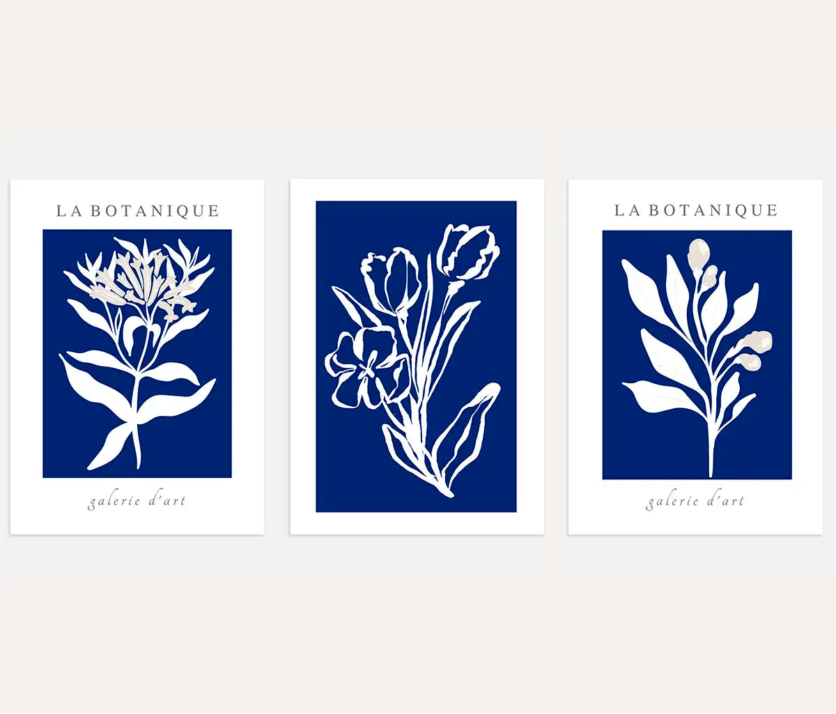 white botanical poster set navy blue wall art for living room decor