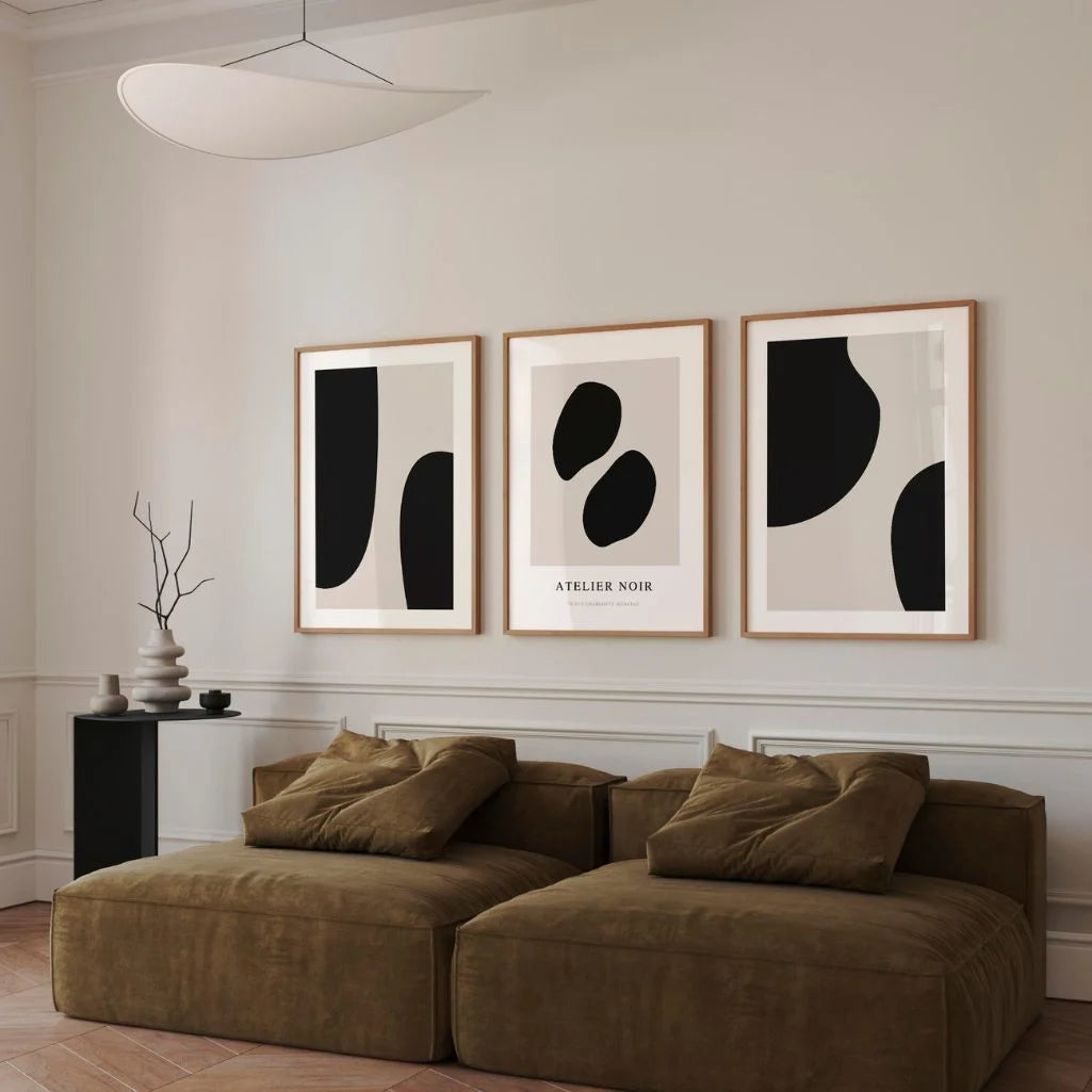 Neutral abstract poster set in black and beige for calm modern interior decor
