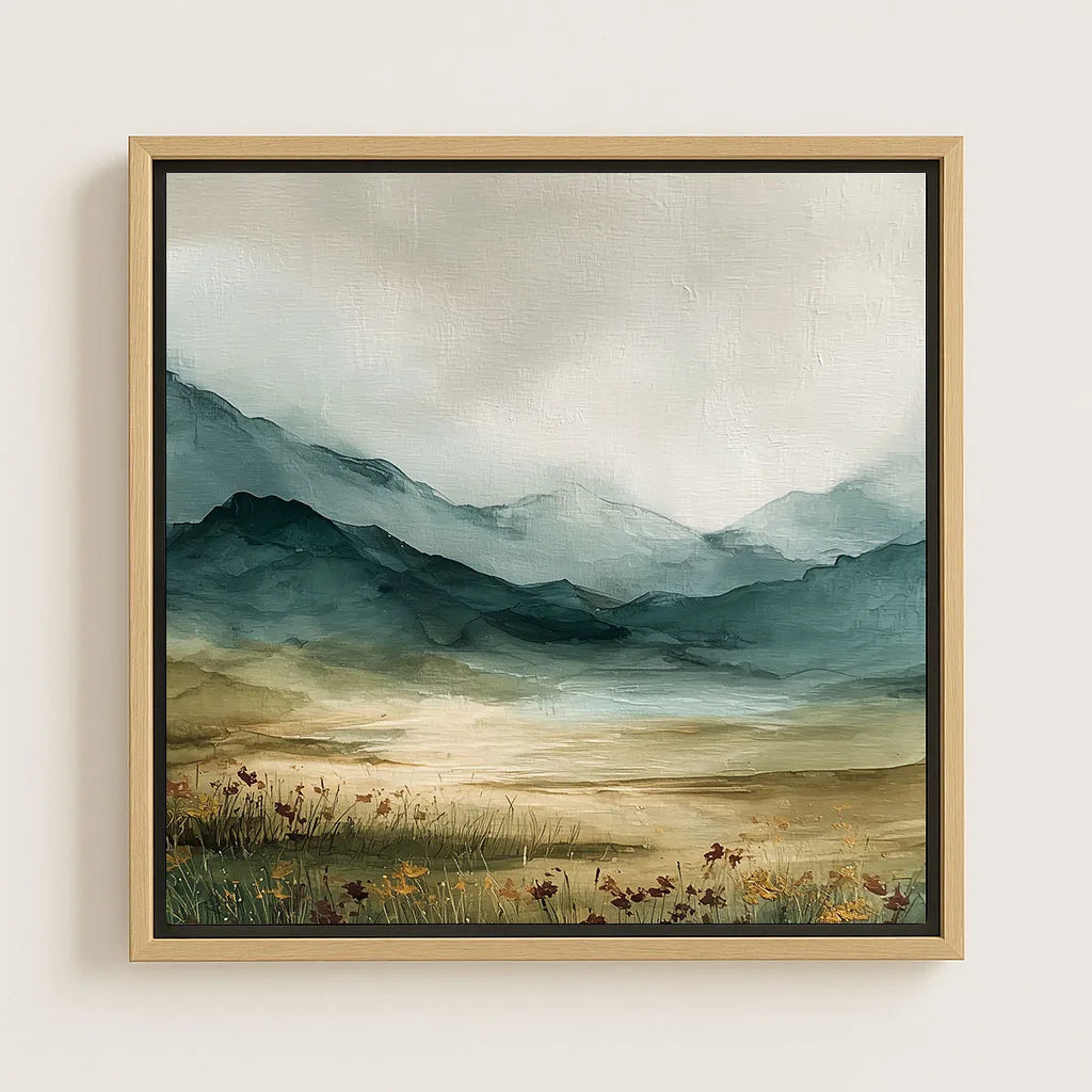 Framed Canvas Print Green Valley in Sunlight