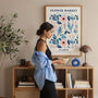 Paris blue flowers poster displayed in gallery wall with elegant floral artwork