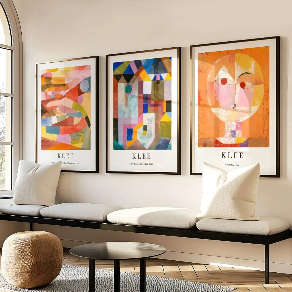 Paul Klee abstract portrait poster set with bright colors for creative interior decor