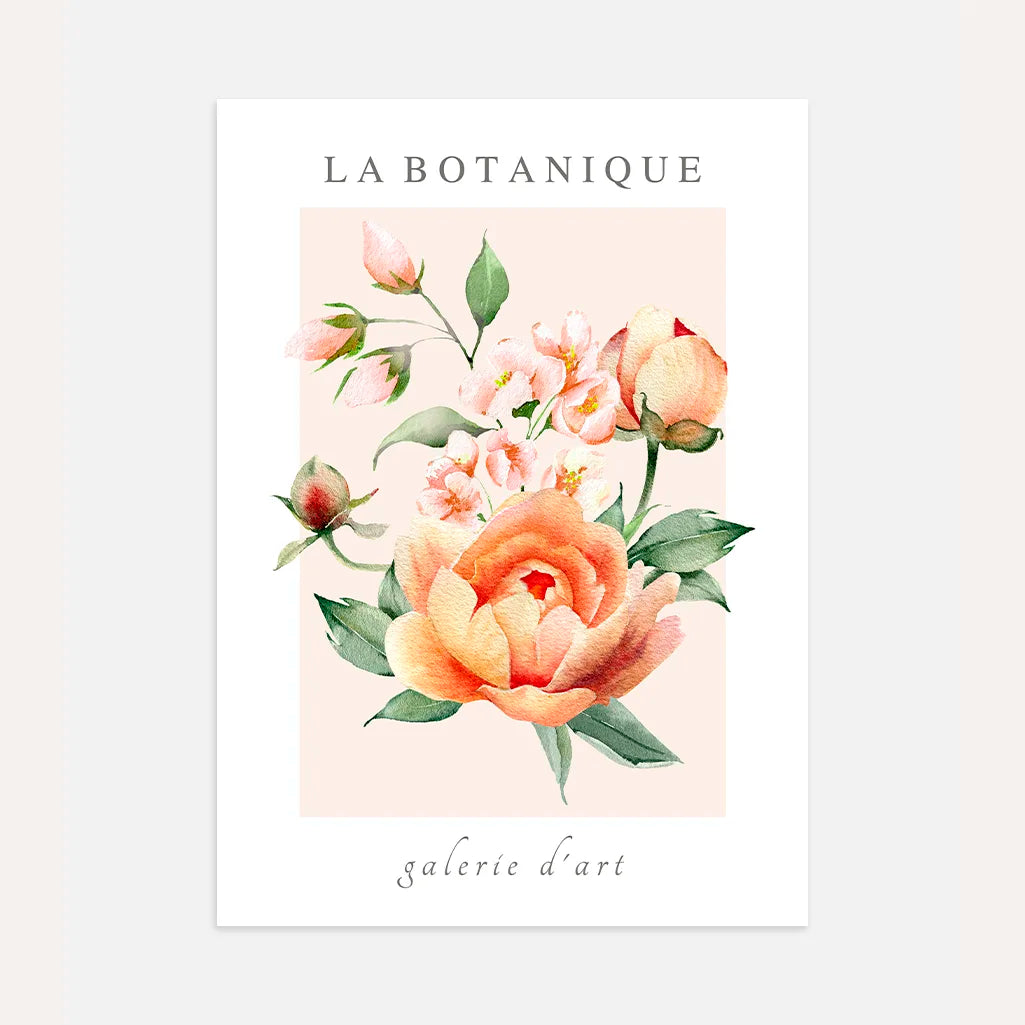 botanical flowers poster in peach tones delicate wall art