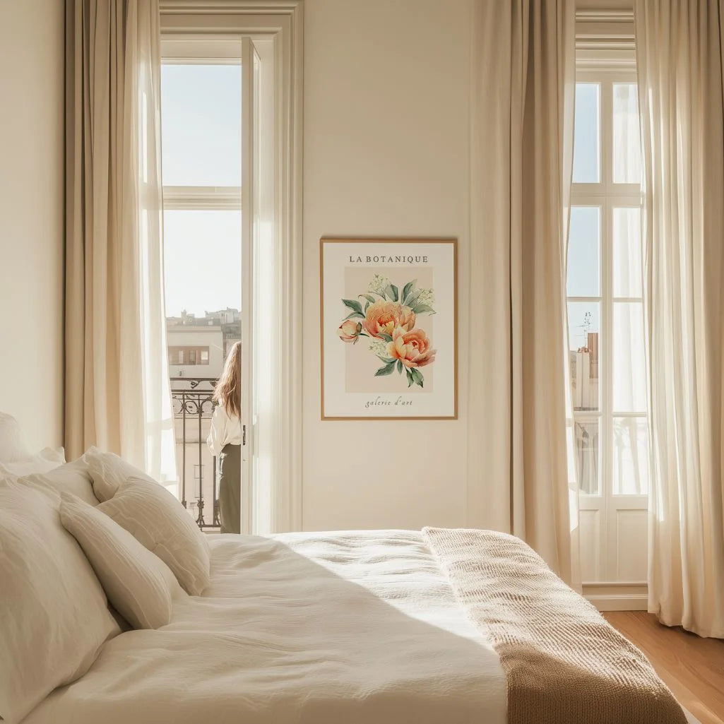 botanical peony poster peach tones bedroom wall art