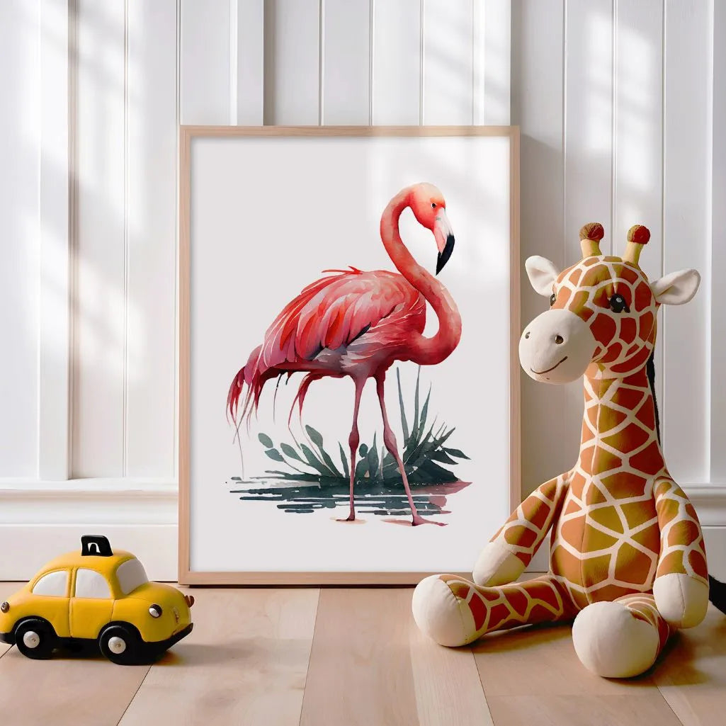 pink flamingo poster gallery wall watercolor print
