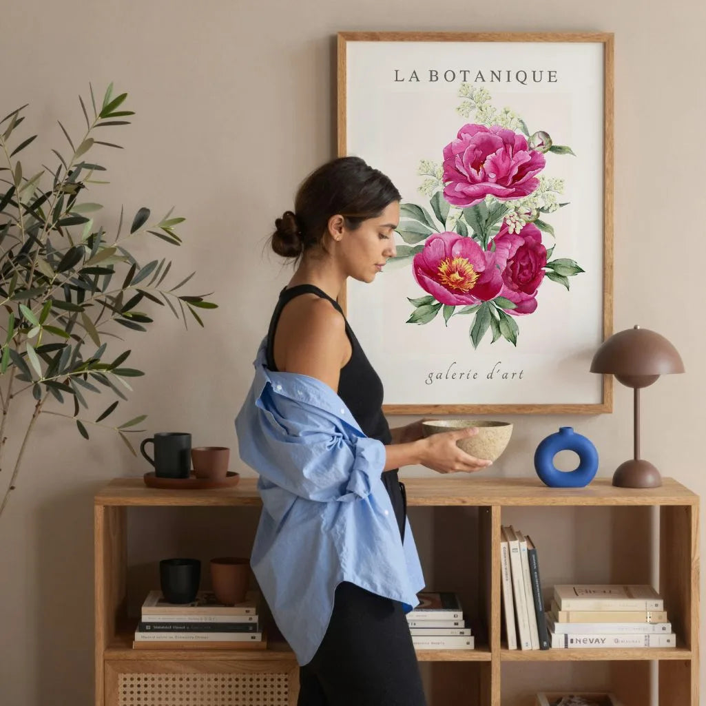 pink peonies watercolour poster bedroom soft romantic decor