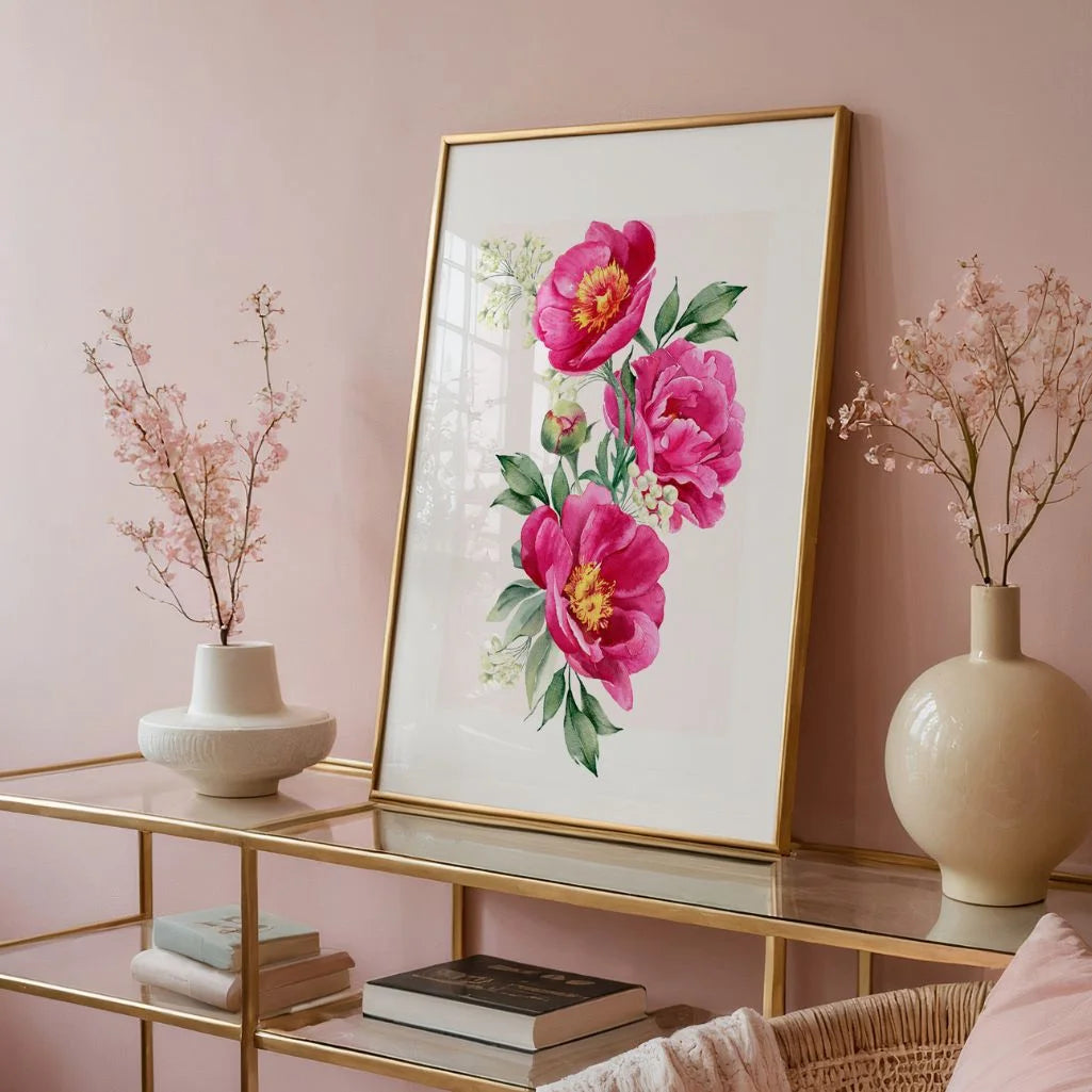  pink peonies watercolour poster bedroom soft feminine decor