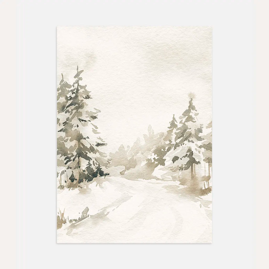 quiet winter forest poster watercolor wall art