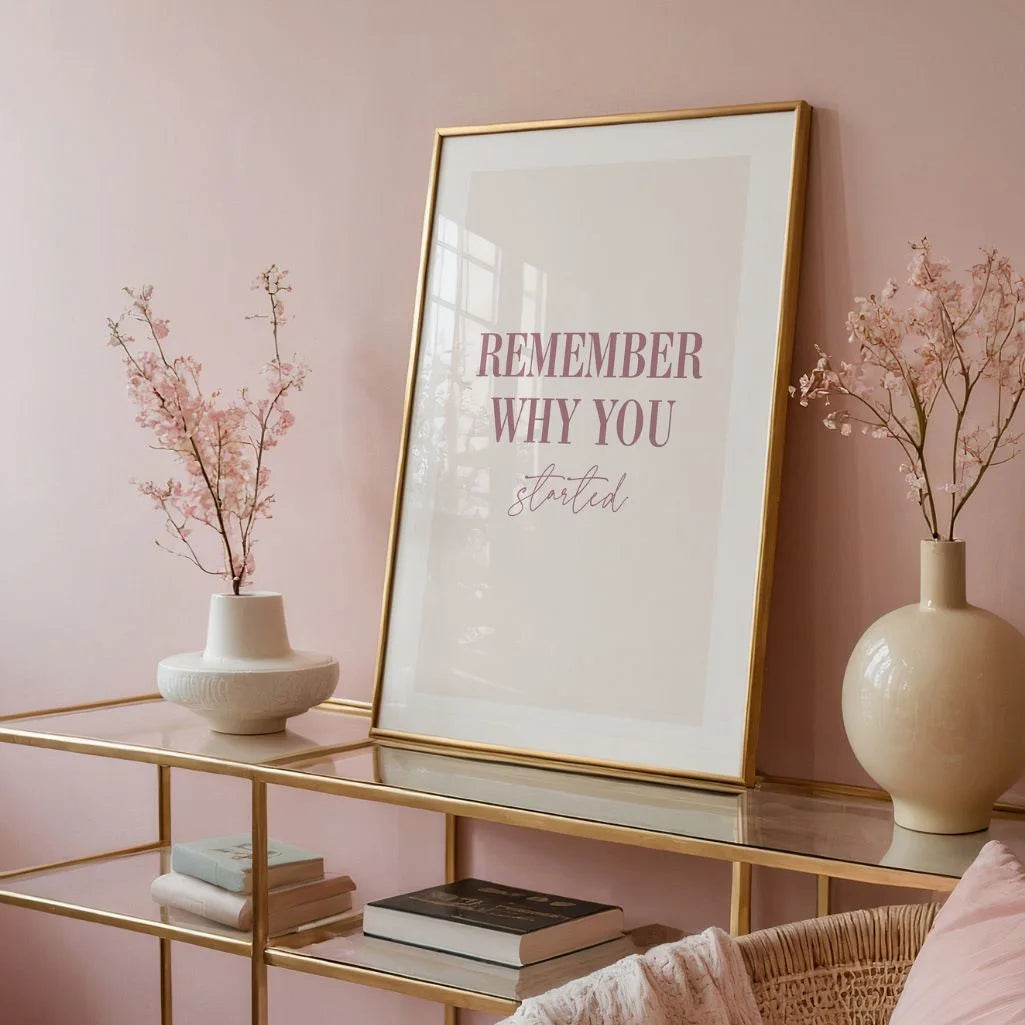 minimalist motivational poster in modern home office workspace