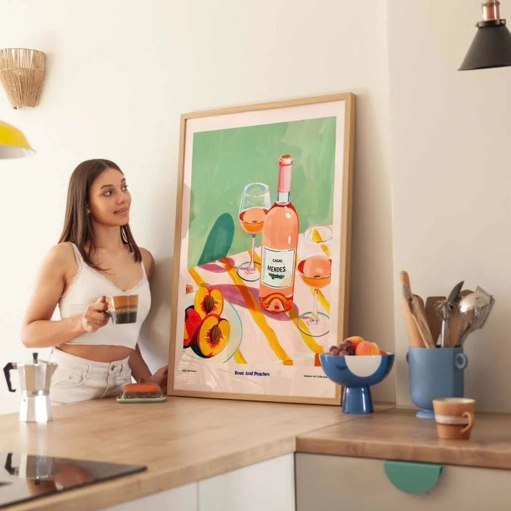 rosé and peaches poster styled in elegant dining room interior