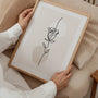 Close up of rose line art poster showing continuous line drawing and beige tones